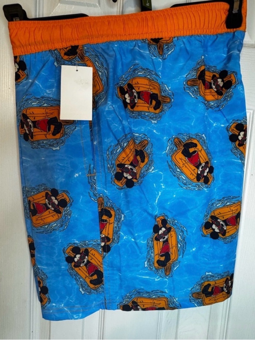 Blue Mickey Mouse Inflatable Tube Swim Trunks with Orange Waistband XL